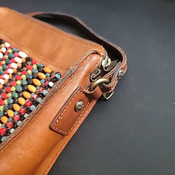Patricia Nash Leather w/Bright Wooden Bead Front- Top Zip Crossbody Bag/Purse - Picture 3 of 15